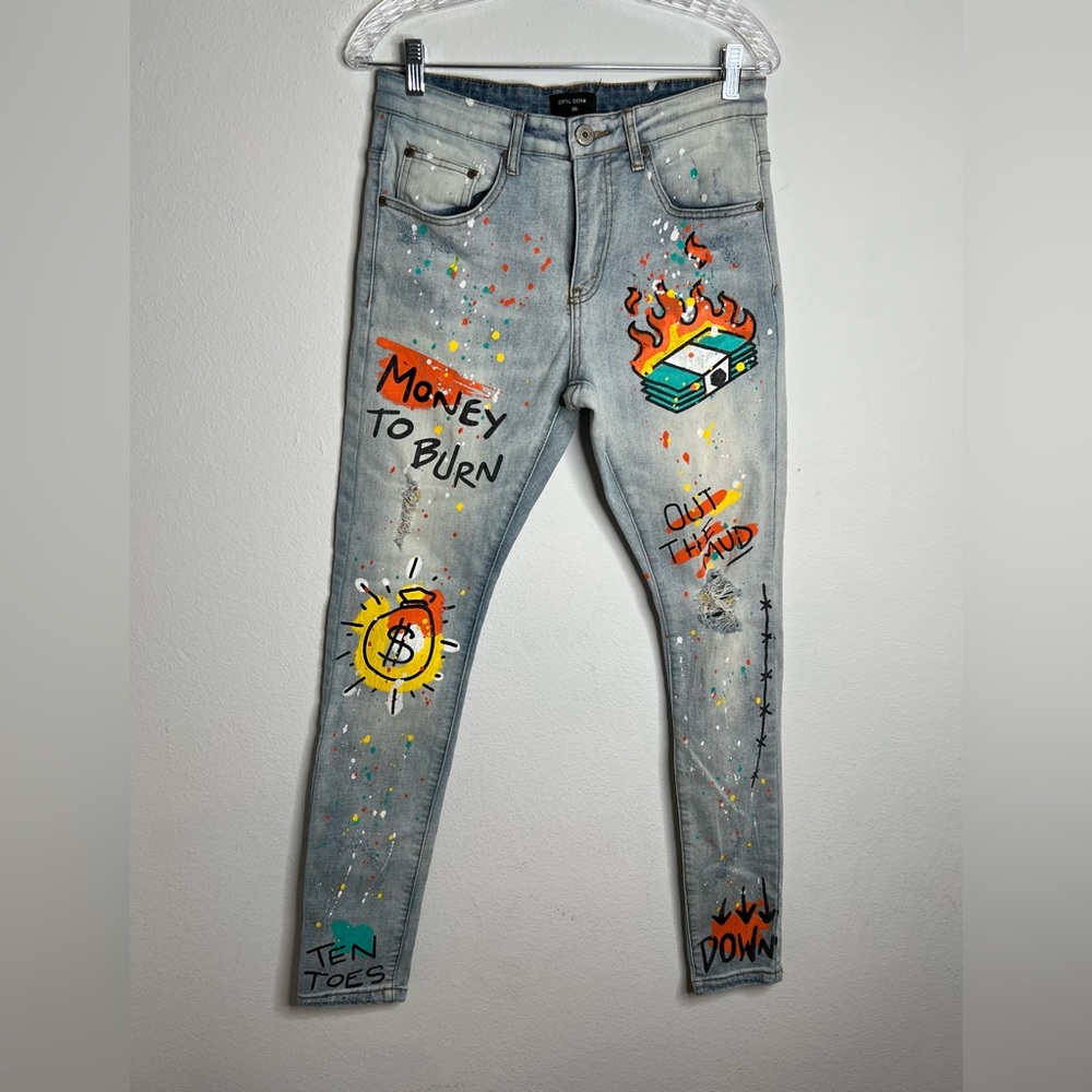 CPTL Denim Womens Jeans Size 30 distressed and painted